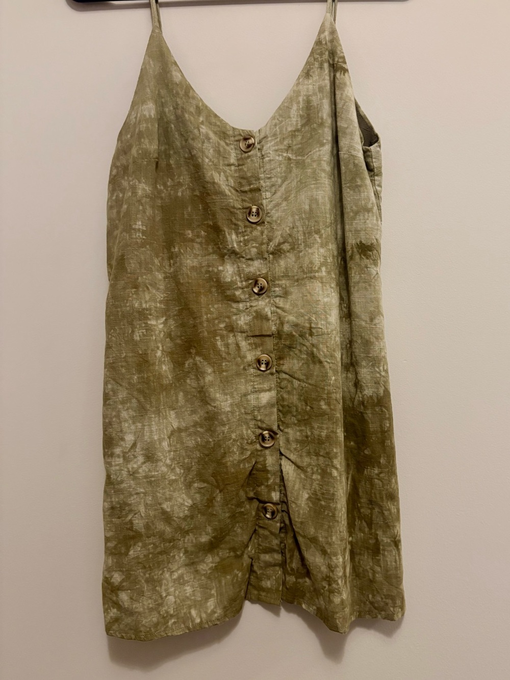 Olive Green Tie-Dye Button-Front Mini Dress